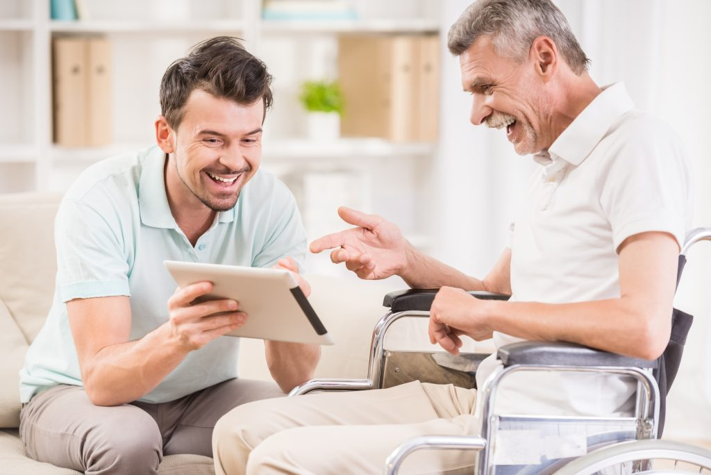 Care professional with client